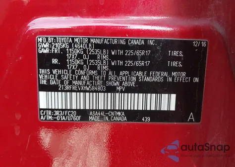 2017 Toyota Rav4 Xle from USA, damaged, VIN 2T3RFREVXHW584803